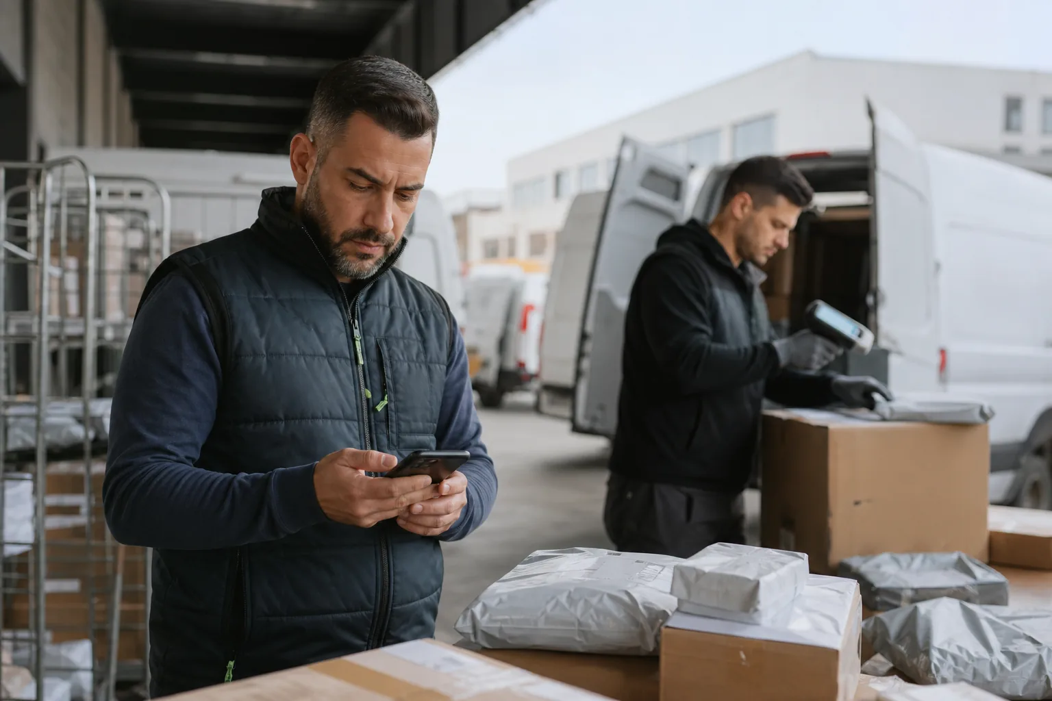 Logistics team managing shipment status at a distribution centre