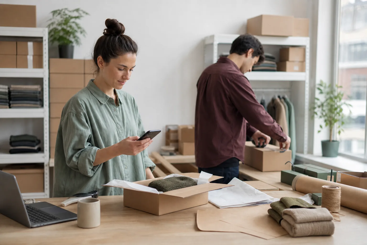 Retail operations team preparing an e-commerce order